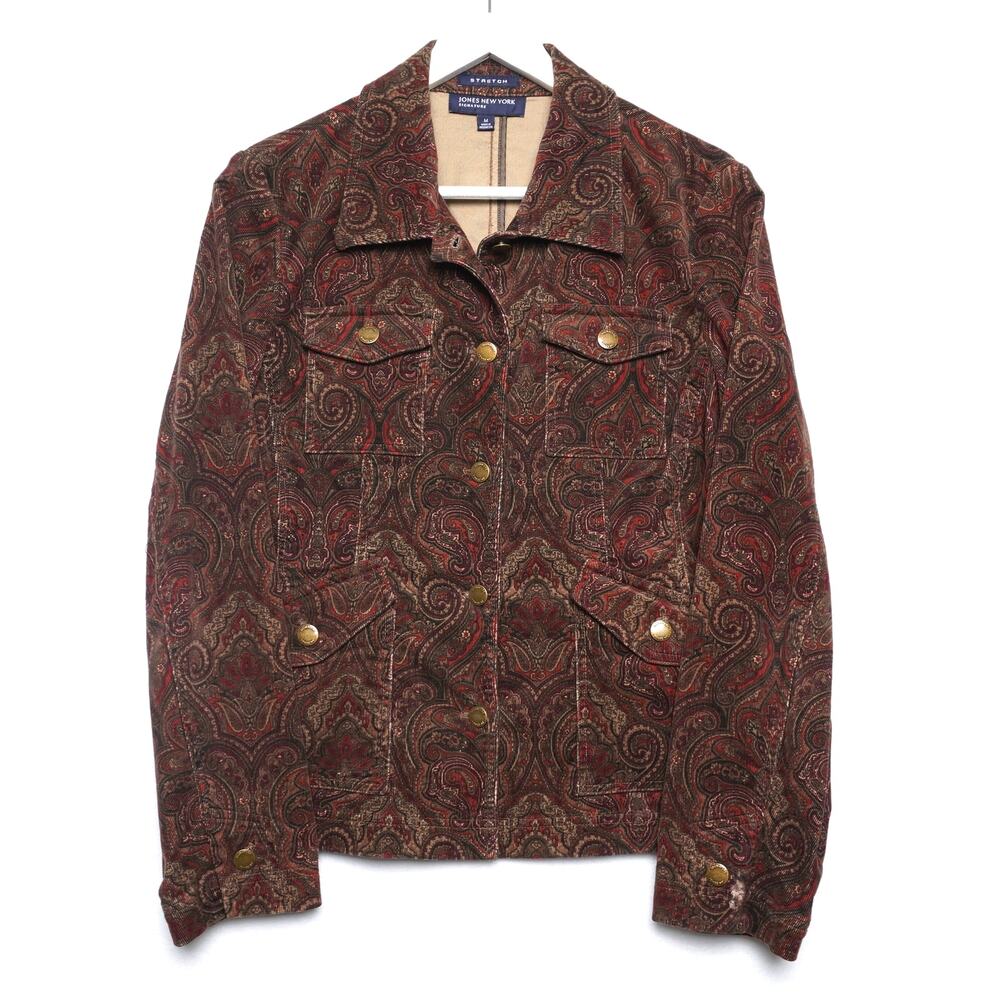 Jones New York Paisley Corduroy Stretch‎ Jacket Size M